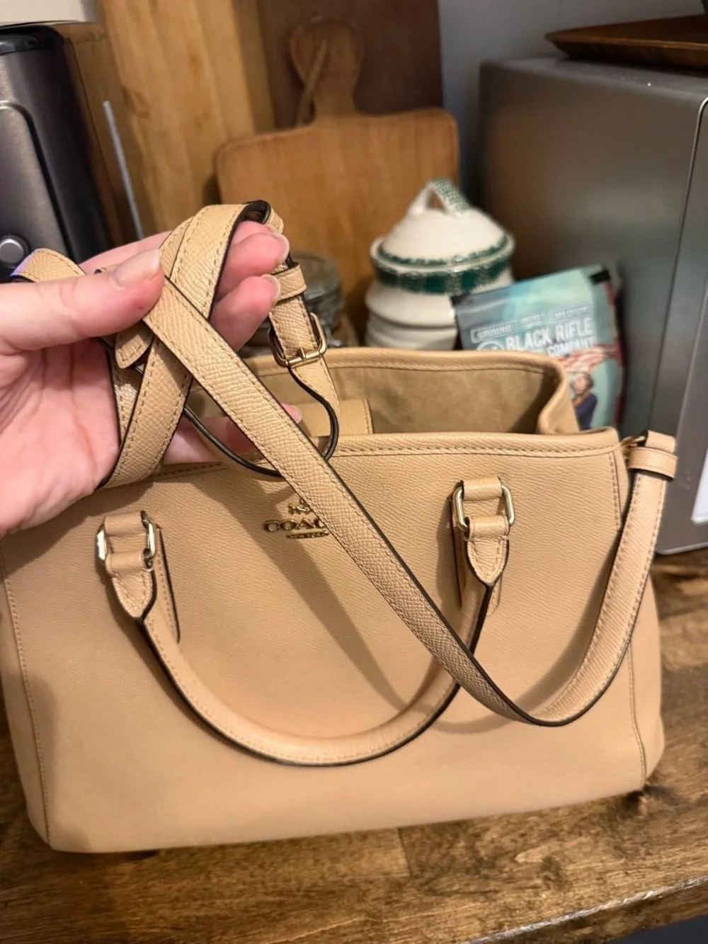 Coach Pebble Leather Satchel in Light Beige